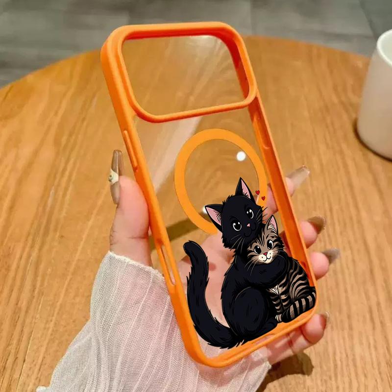 Для iPhone 17 16 15 14 13 12 Pro Max 11 Чехол Милый Рисунок Кошки Магнитный Прозрачный Чехол для Телефона Для iPhone Air 17E 16E 16 15 Plus Funda