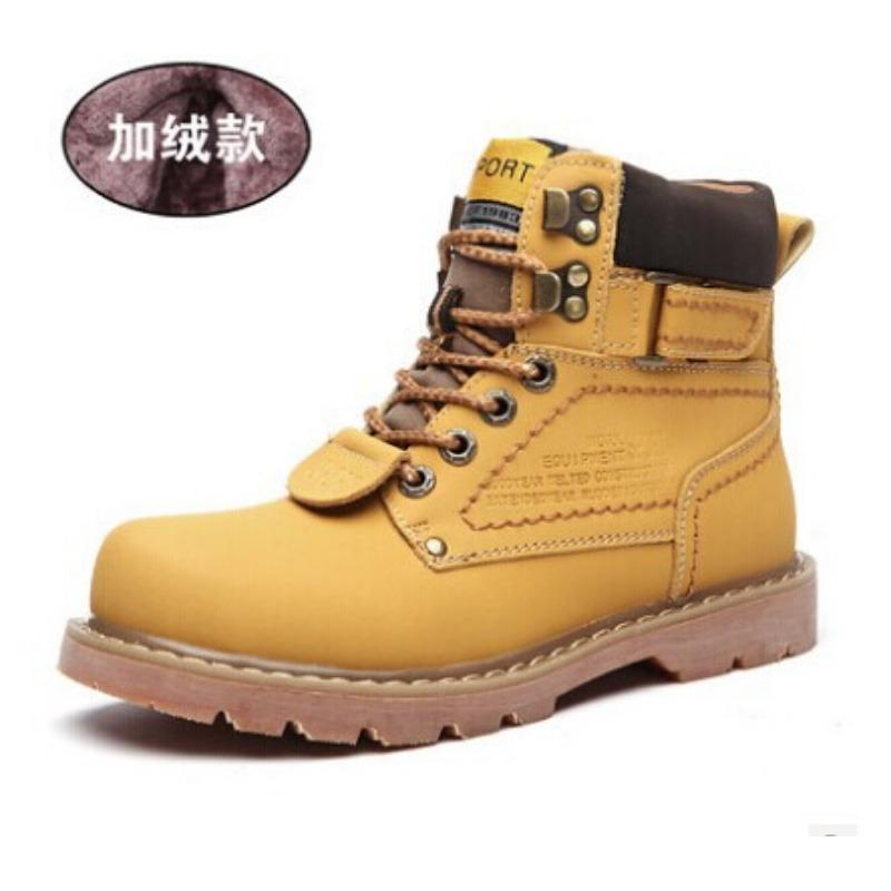 Мужские высокие рабочие ботинки, зимние, кожаные, с флисовой подкладкой, водонепроницаемые, универсальные, для пар, мужские ботинки в британском стиле