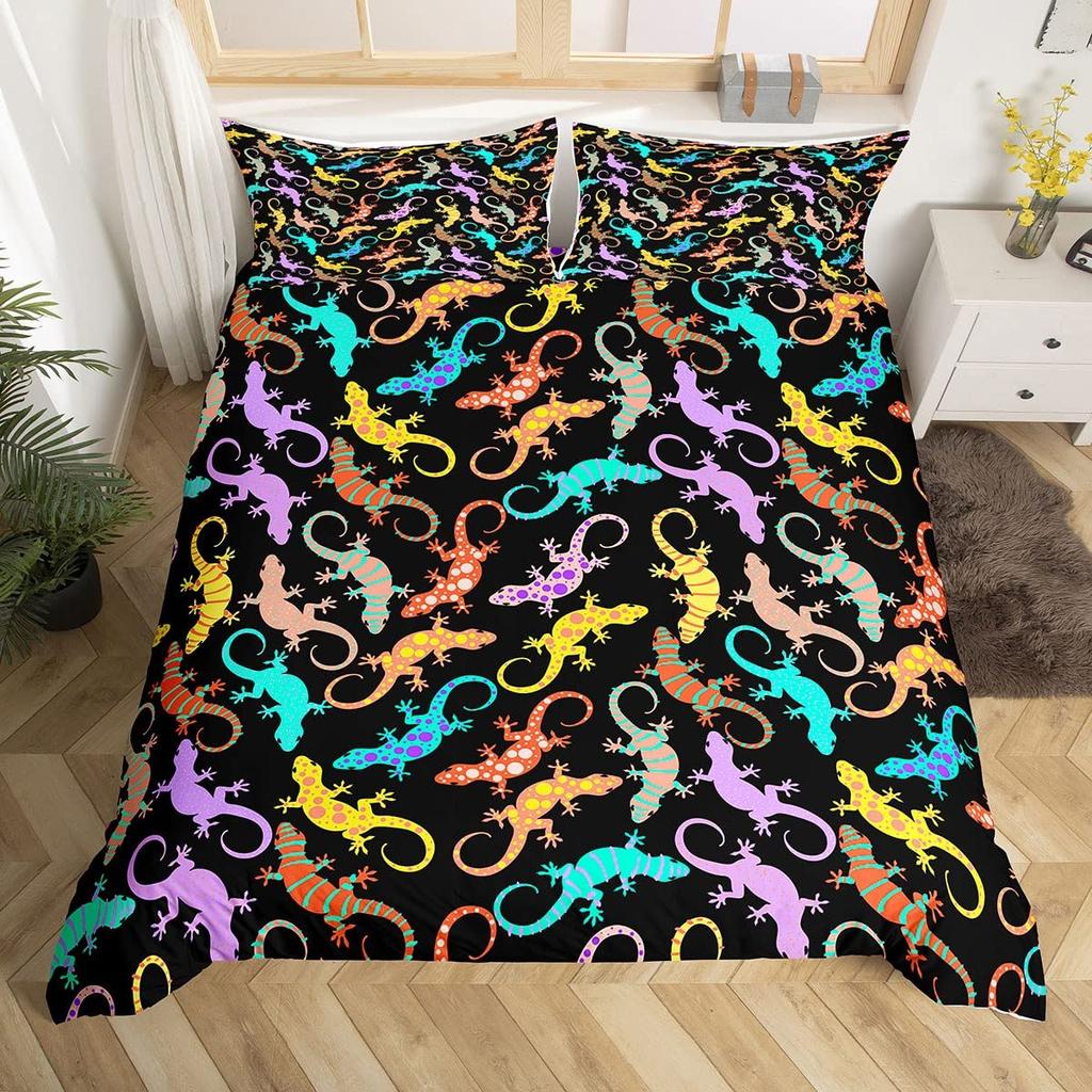 Lizard Reptiles Duvet Cover Gift For Boys Girls Funny Gecko Bedding Set Full Queen Microfiber Cute Animal Theme Comforter Cover