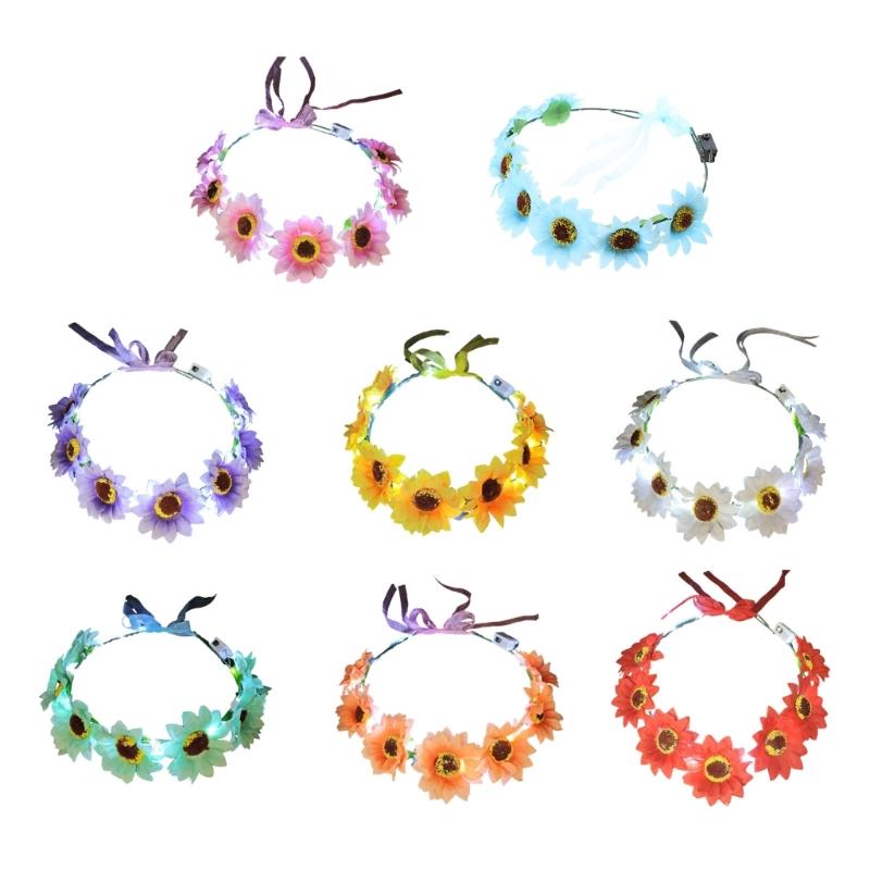 Богемная повязка на голову с подсолнухом, светящаяся цветочная повязка для волос, украшения для волос, корона, гирлянда, повязка на голову, женские свадебные головные уборы