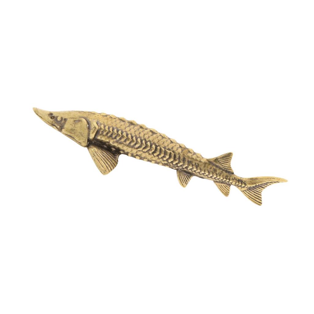 Sturgeon Fish Statue Brass Figurine Ornament Good Luck Decorative Vintage Style Sculpture for