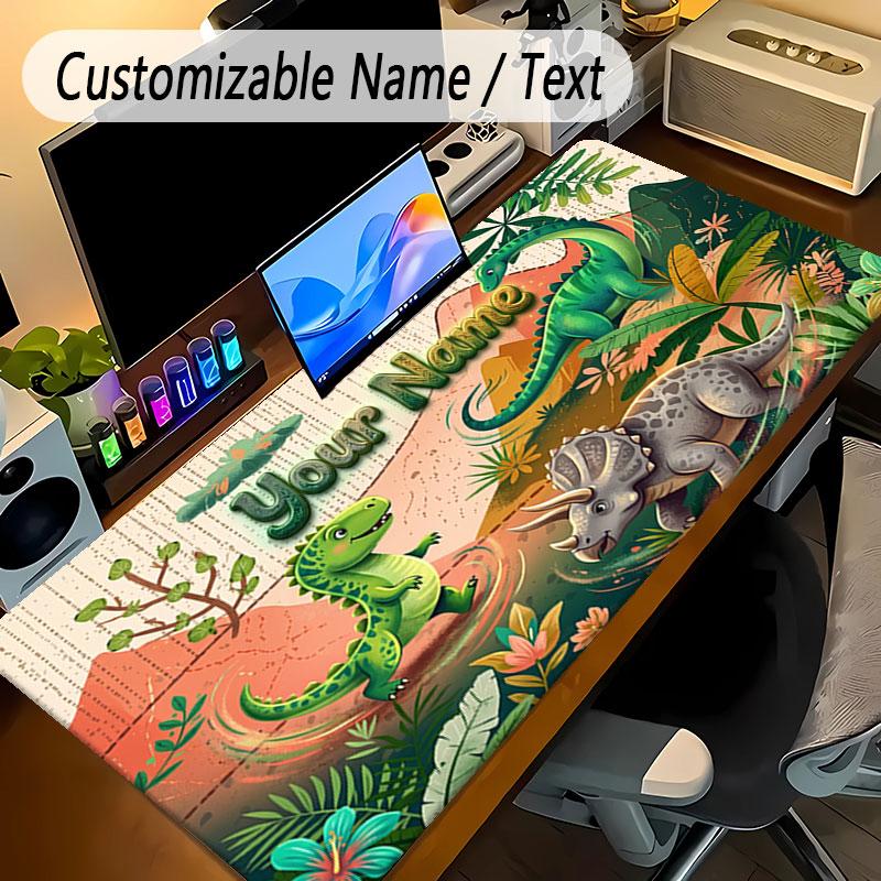 Dinosaur Theme Personalized Mouse Pad Custom Name Text Non Slip Desk Pad For Laptop Office Desktop