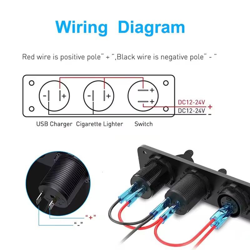 Панель с 12В USB розеткой, двойной USB-порт с Quick Charge 3.0, автомобильное зарядное устройство USB, розетка прикуривателя, тумблер ВКЛ/ВЫКЛ