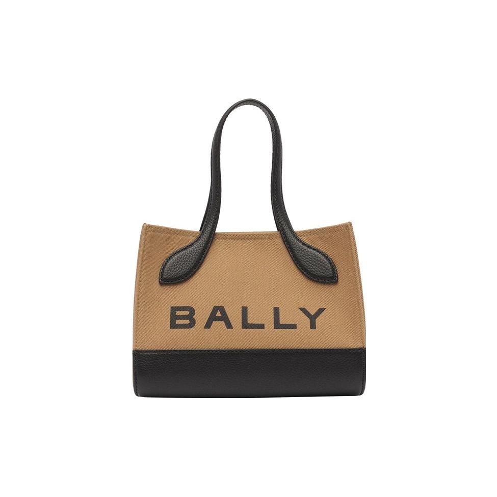 Bally Large Logo Casual Magnetic Closure Fabric And Leather Tote Bag Women Tote Sand Black 6304584