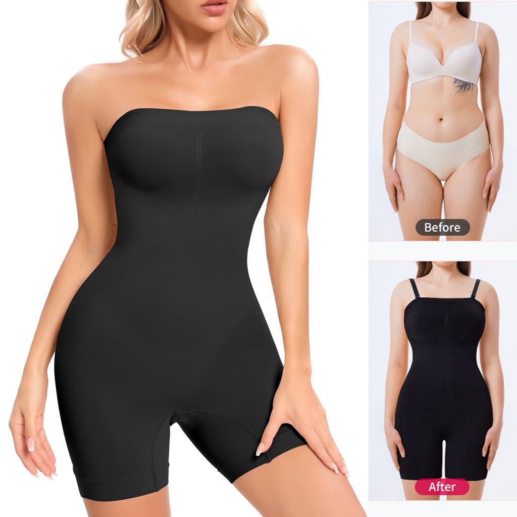 Strapless Shapewear Bodysuit for Women Full Body Shaper Tummy Control Romper Under Dresses Seamless Mid Thigh Jumpsuit Tops