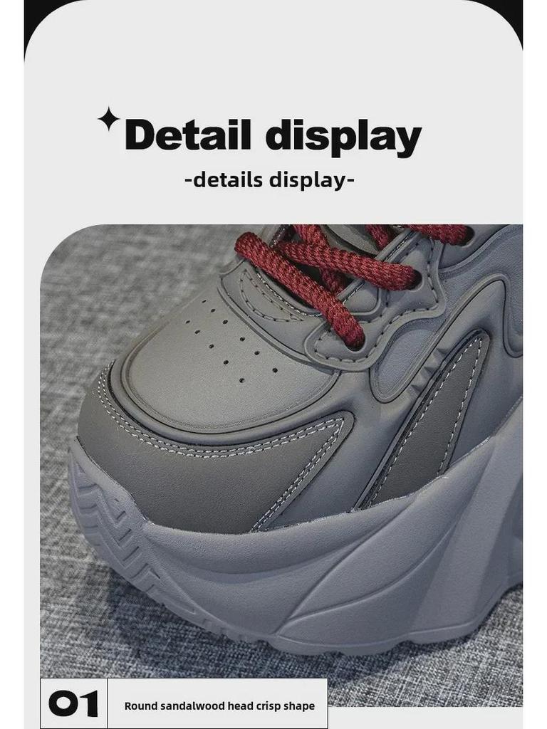 Женские туфли Dad Shoes из натуральной кожи на толстой подошве, визуально увеличивающие рост, универсальные повседневные кроссовки на весну/осень, мода 2025 года.