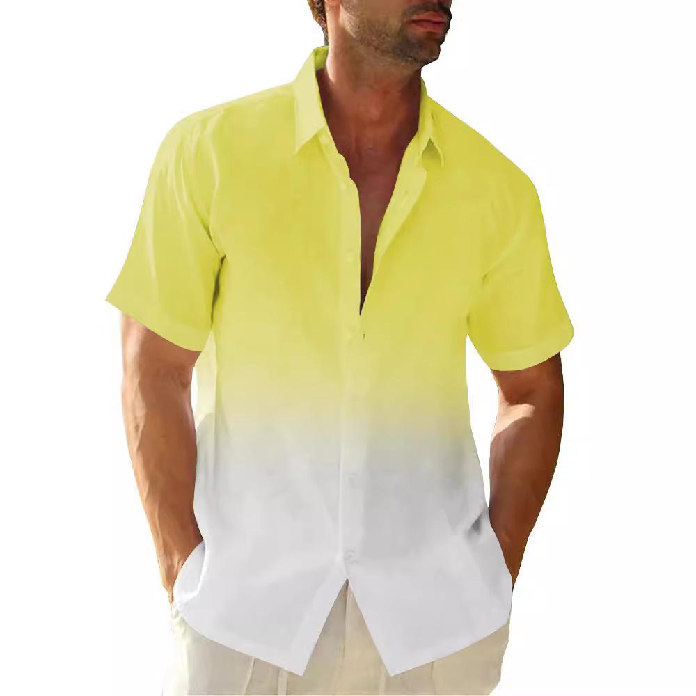 Men'S Summer Short-Sleeved Shirt Interface Color 3D Printing Trend Casual Lapel Shirt
