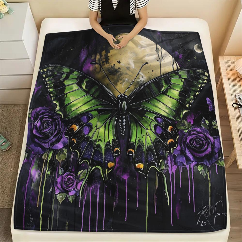 Dark Butterflies Print Flannel Blanket, High quality Comfortable for All Seasons, Home Decor, Warmth and Comfort
