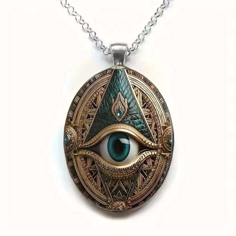 Glass Mosaic Pendant Necklace Elegant Elliptical Design All Seeing Eye Pendant Necklace Punk Style