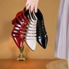 Fashion Genuine Leather French Pointed Hollow Toe Summer Fashion New Thick Heel Roman Sandals Temperament High Heel Women's Shoes