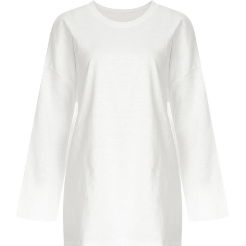 Shop   Oversized Slub CoTTon Round Neck Long Sleeve T shirT Charcoal Dai Wsh 074
