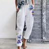 Pockets Bottoms Attractive Floral Print Simple White Pants Women Trousers