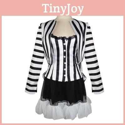 Винтажный полосатый костюм Битлджуса Ретро черно-белый полиэстер Косплей наряд