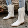Vintage Embroidery Women Western Cowgirl Boots Fashion Elegant Shoes Thick Heel Women's Slip On Mid Calf Booties