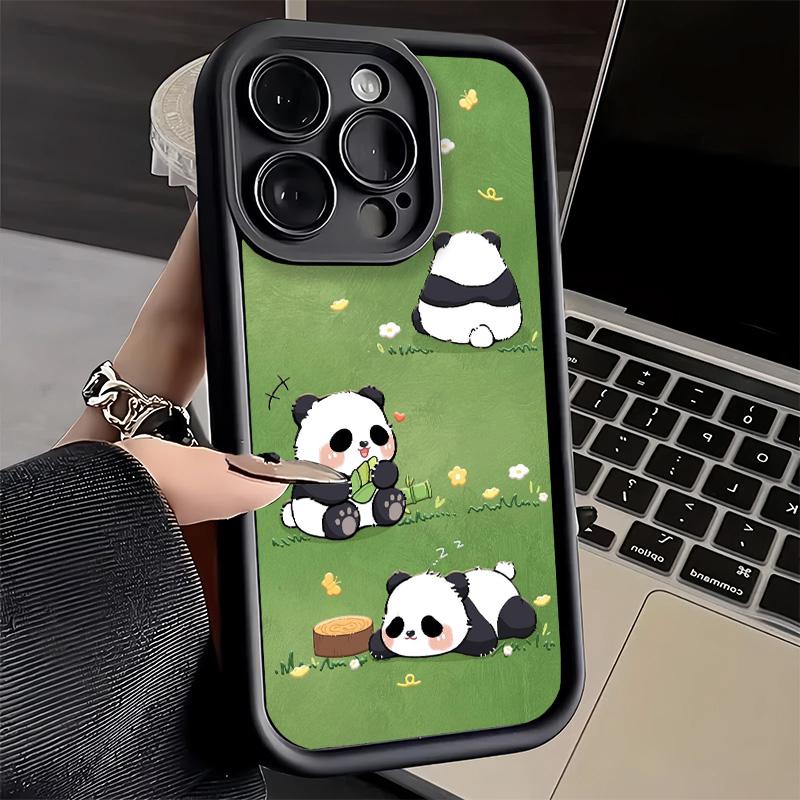 Чехол для телефона iPhone 17 Air 16E 15 16 Pro Max Милый Мультяшный Чехол-Панда 14 Plus 13 12 Mini Мягкий Силиконовый Чехол Fundas