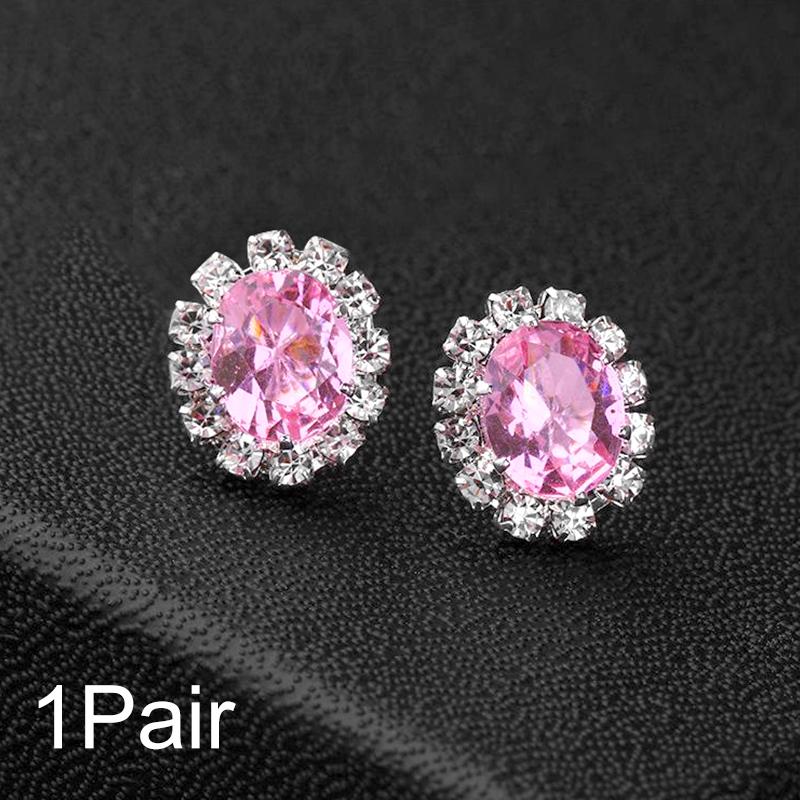 1Pair Jewelry Shiny Alloy/Plastic Charm Oval Colorful Zircon Crystal Stud Earrings Women