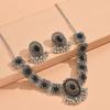 Vintage Geometric Silver Necklace Earring Set For Women With Glittering Crystals Spring