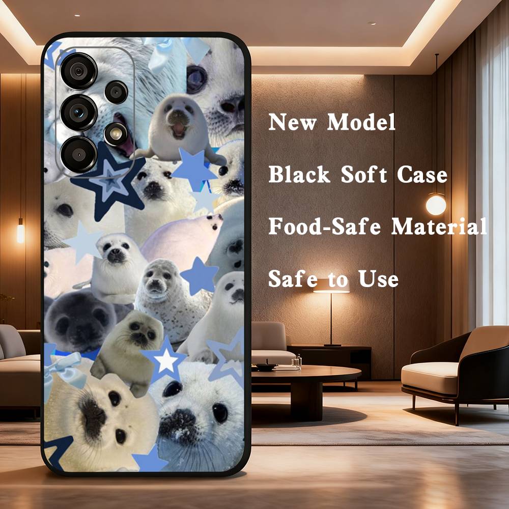 Cute animal seal For Samsung Galaxy A73,31,8,9,52,J7,22,Note,72,41,71,53,32,Soft Black Silicone Cover Case