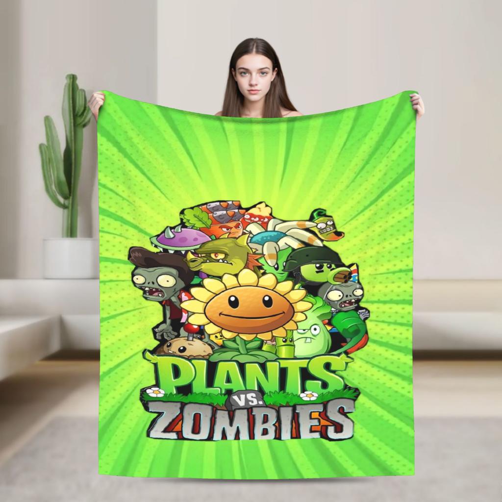 P-Plants-vs-Zombies Video Games Flannel Blanket Soft Durable Bedding Throws for Outdoor Picnic Print Bedspread Sofa Bed Cover