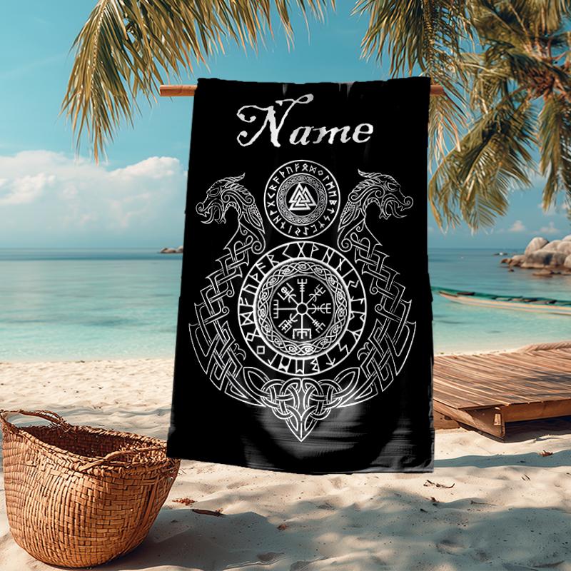 Custom Name Ultra-Soft Beach Towel with Viking Theme,Ideal for Pool - Camping, Diving - Perfect Travel Essential, Vibrant Beach Towel.