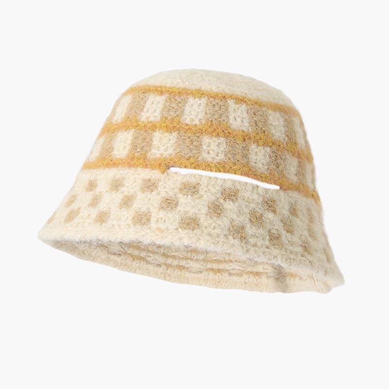 Новые осенне-зимние шляпы для женщин Модные клетчатые вязаные шерстяные шляпы Зимой теплые, закрывающие лицо, шляпа-ведро, шляпа-сумка, трендовые