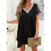 Women's Summer Clashing Colour Splicing Sequins V-Neck Lace Short Sleeve Loose Dresses