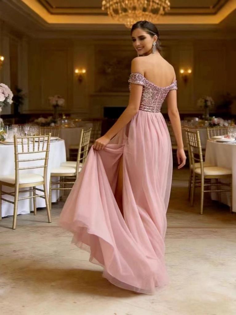 Модное европейское и американское выпускное платье с V-образным вырезом, открытой спиной и кружевом - Летний стиль, 2026