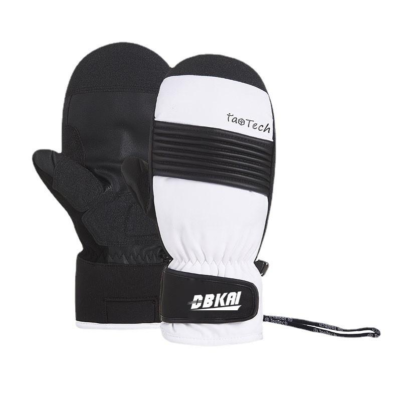 Men Women Winter Ski Gloves With Leather Palm Wrist Support Anti-Slip Kevlar Snow Card Pocket Warm Cotton Lining