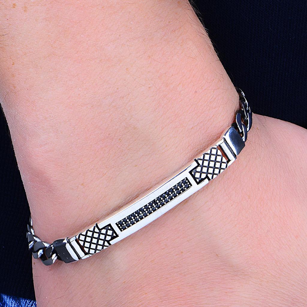 Браслет-цепочка из камня оникса 925К для мужчин, уникальные дизайнерские серебряные украшения, роскошный мужской аксессуар, идеальный подарок для него