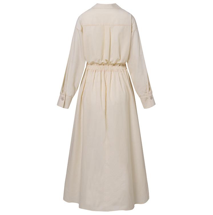 Свободное тонкое платье-кардиган из хлопка и льна с высокой талией и эластичной резинкой