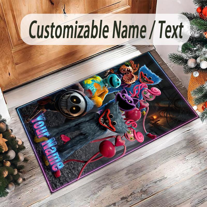 Personalized Crystal Velvet Carpet Custom Name Text,Poppy Playtime Anti Slip Area Rug For Home Decoration