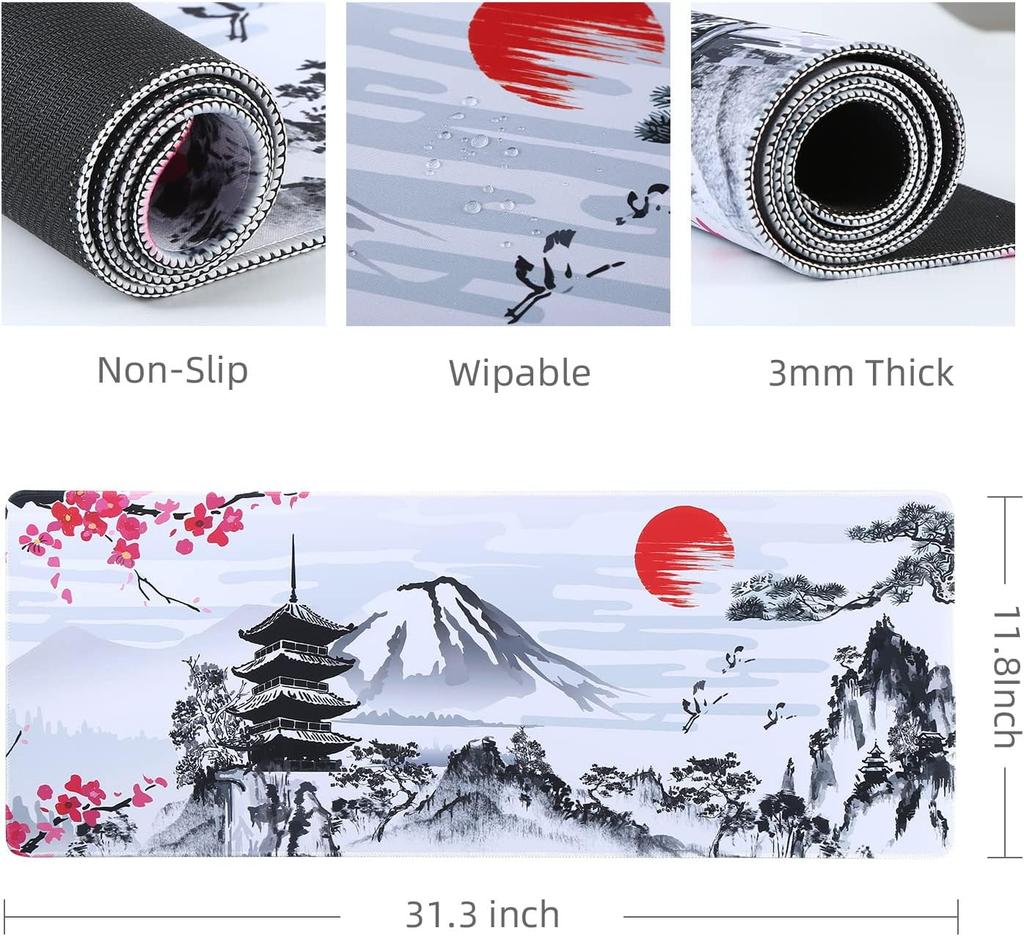 Japanese Cherry Blossom Large Mouse Pad Desk Mat Rubber Keyboard Gaming Mousepad Desk Pad for Computer Laptop Gaming Office Home