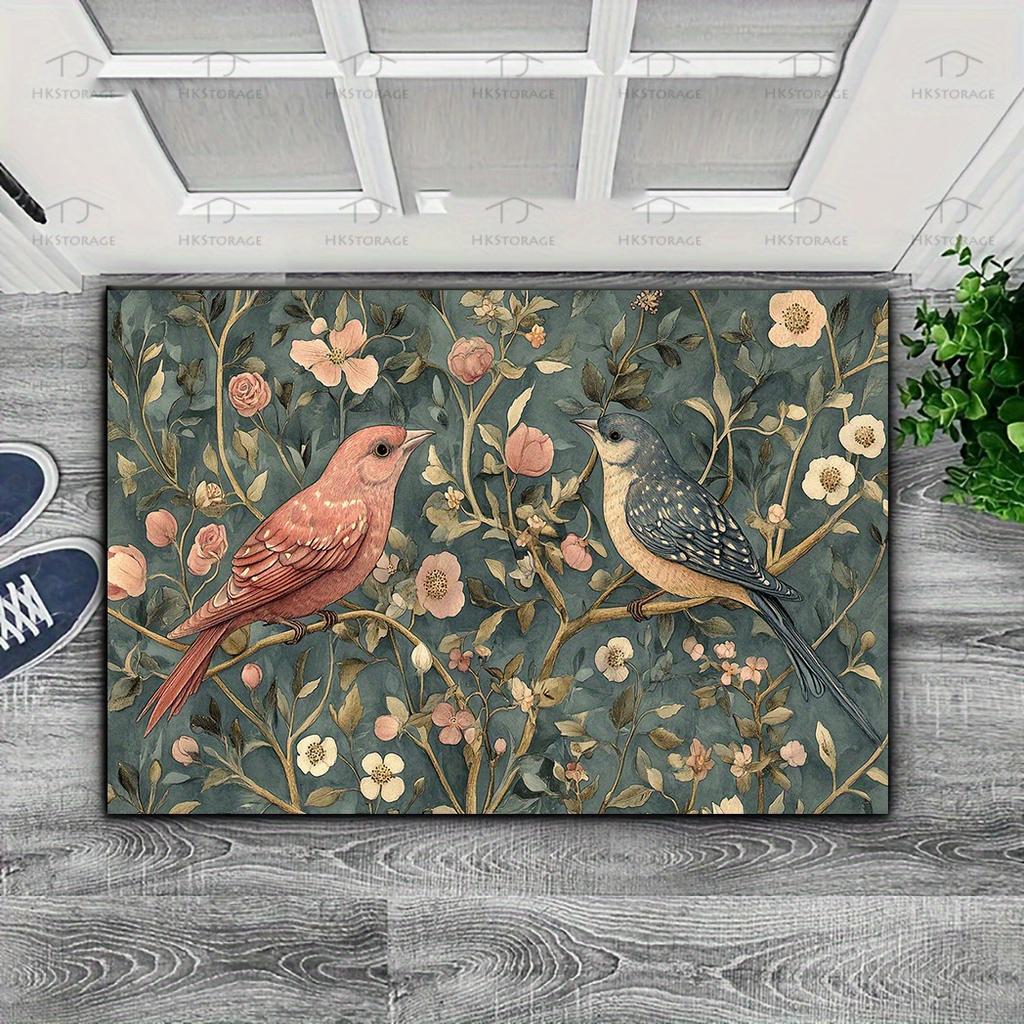 Коврик «Две птицы и цветы» для спальни, гостиной, прихожей, входной двери, нескользящий, устойчивый к пятнам, напольный коврик, домашний декор