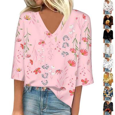 Женский модный свободный топ с квадратным вырезом, короткими рукавами и топом с цветочным принтом