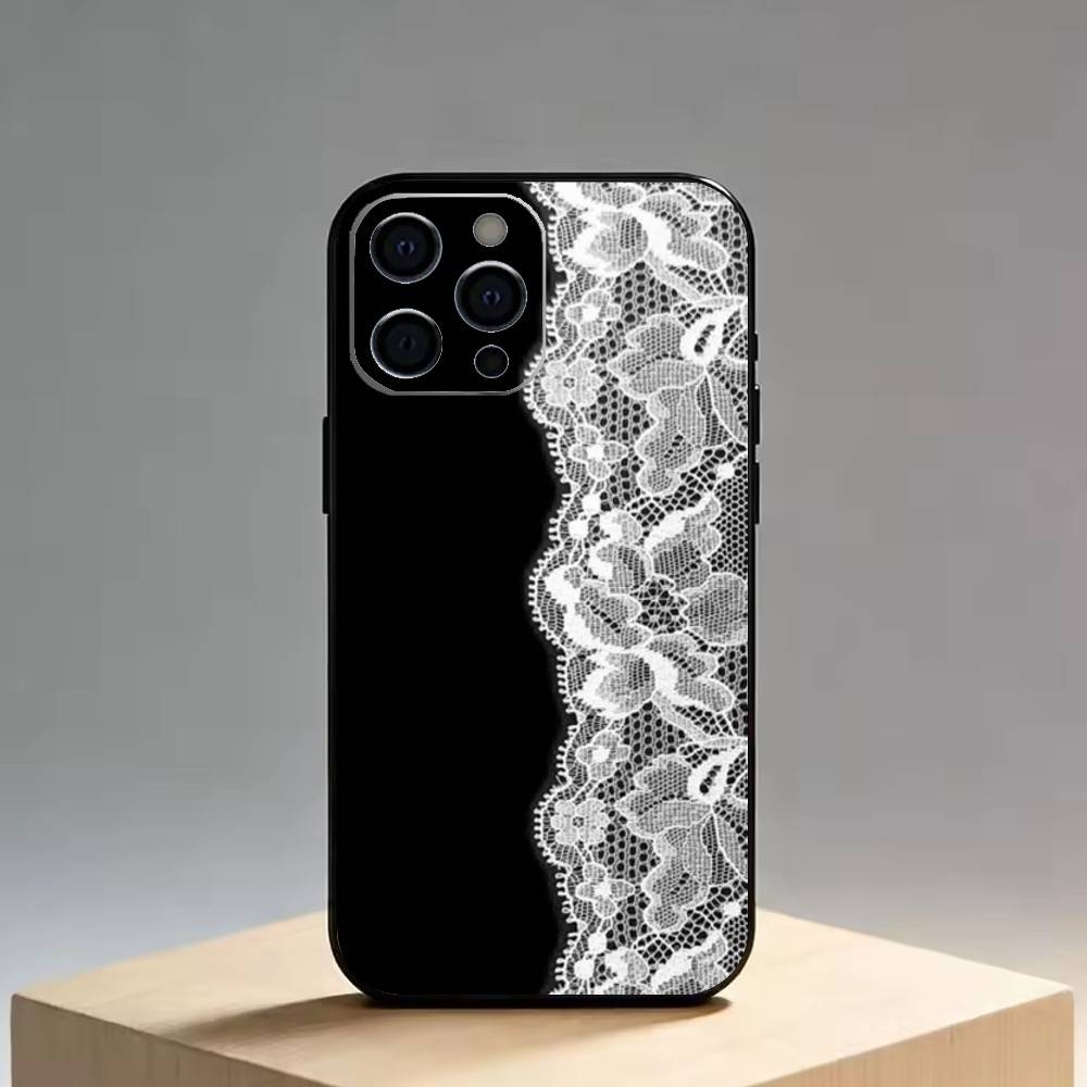 Кружевной чехол для телефона iPhone 17, 16, 15, 14, 13, 12, 11 Plus, Pro Max, XS, Мягкий силиконовый черный чехол