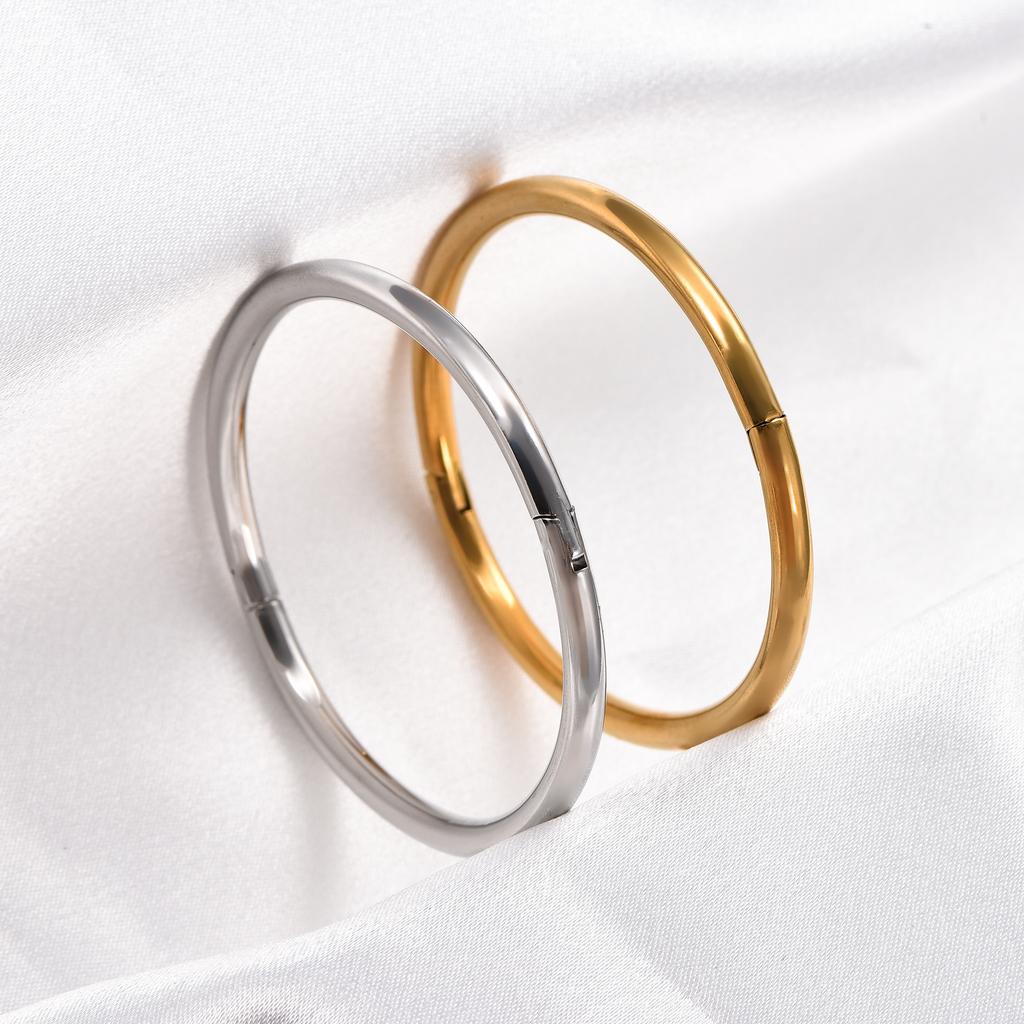 Basic Stainless Steel Plain Bangle for Women Openable Smooth Cuff Bracelet Wristband Polished Metal Jewelry Accessories Gift