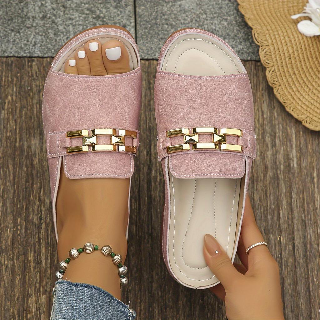 Women's Chain Decorative Wedge Sandals, Casual Open-toed Platform Shoes, Comfortable Sandals