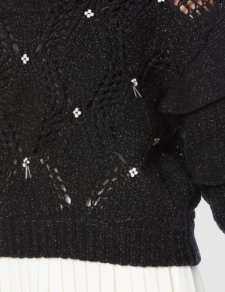 Lily Brown Openwork Pearl Knit Top Women's LWNT214808, Black/F