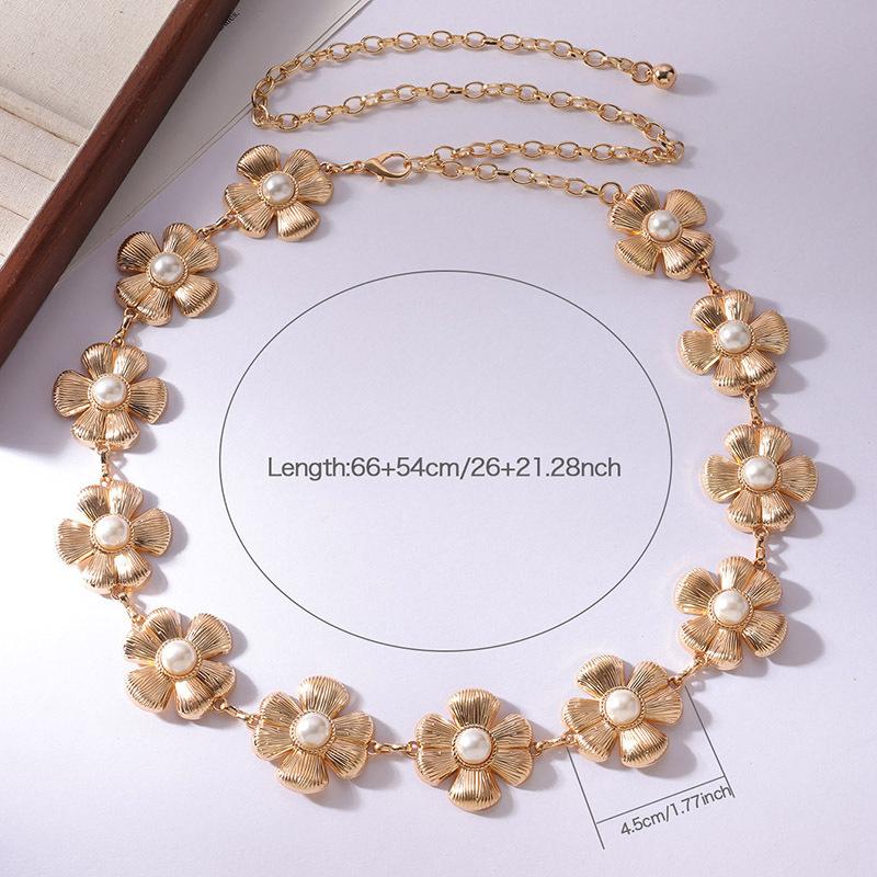 Новая и элегантная металлическая цепочка на талию с жемчугом-цветком для женщин украшена милой женской цепочкой на талию для весны и лета.