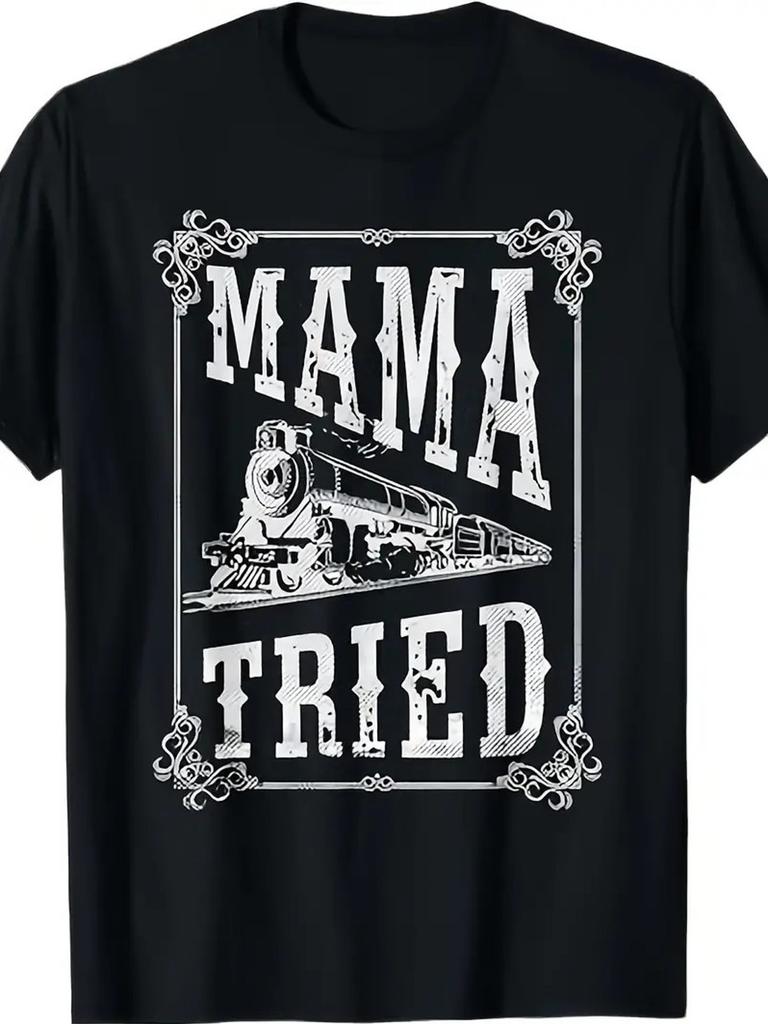Vintage Western T-shirt - Black Retro "Mama Tried" Train Graphic Tee - Soft Cotton Shirt for Country Music Fans