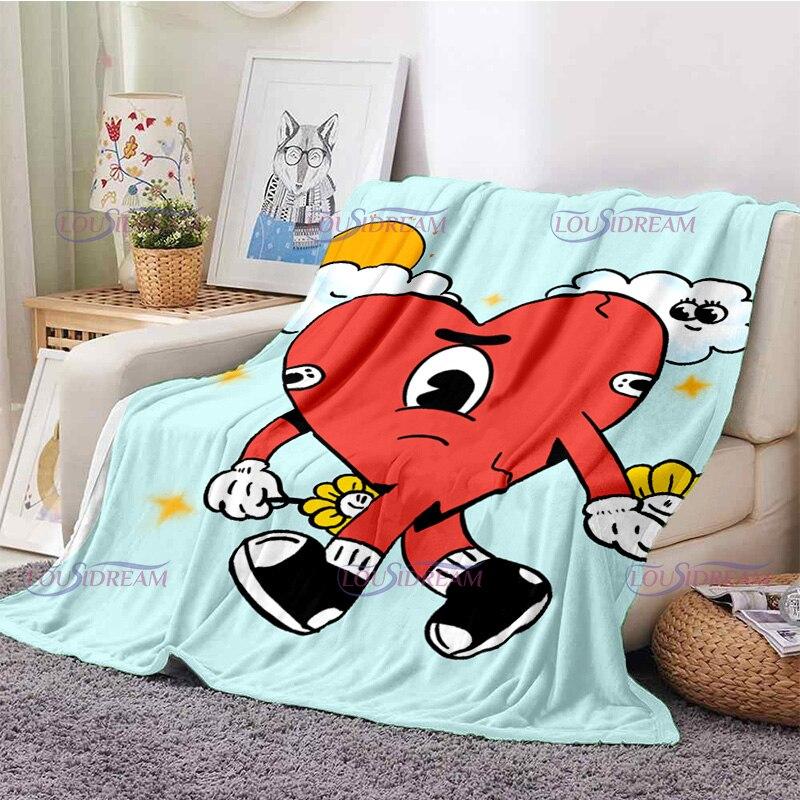 Одеяло с рисунком Bad Bunny, фланелевые одеяла, теплые плюшевые флисовые одеяла в стиле поп-латиноамериканской музыки для взрослых, диванное постельное белье, всесезонное