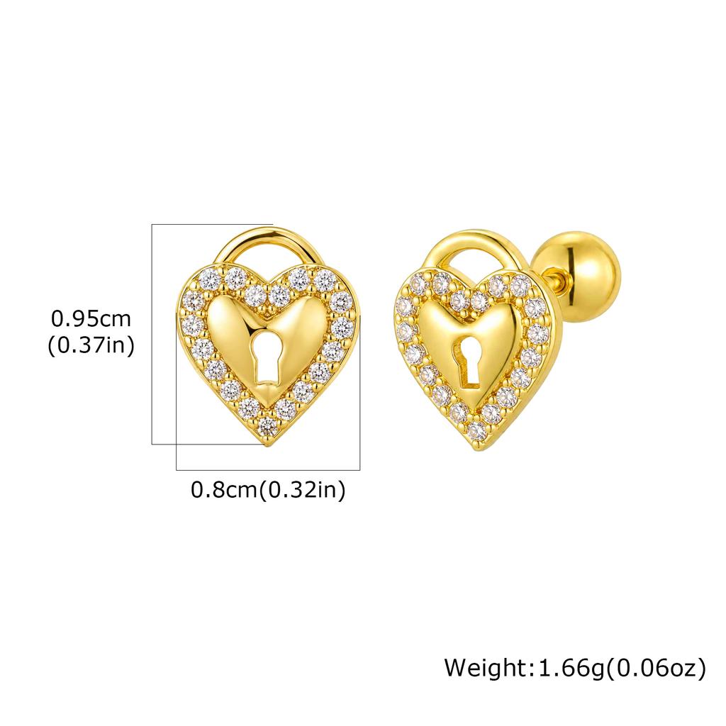 18K Gold Plated Stainless Steel Cartilage Stud Earrings, Dainty CZ Heart Butterfly Crown Multi Piercing Earring for Women