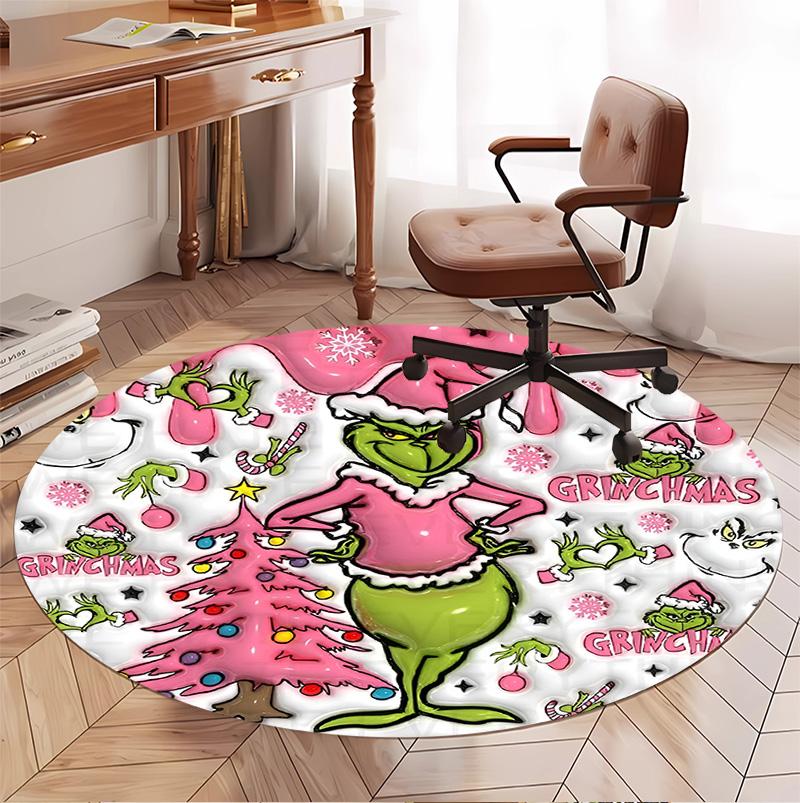 The Grinch Pattern Round Rug, Indoor/Outdoor Mat, for Picnic, Gameroom, Bedroom, Office, Living Room, Home Decor Carpet, Birthday Gift