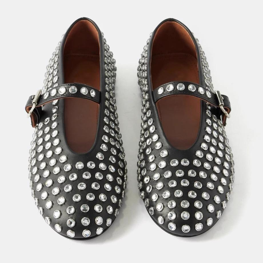 Европейские и американские женские туфли большого размера с бриллиантами 2025 г. новые 35-43 импортные туфли на плоской подошве женские туфли с одной лямкой женские туфли