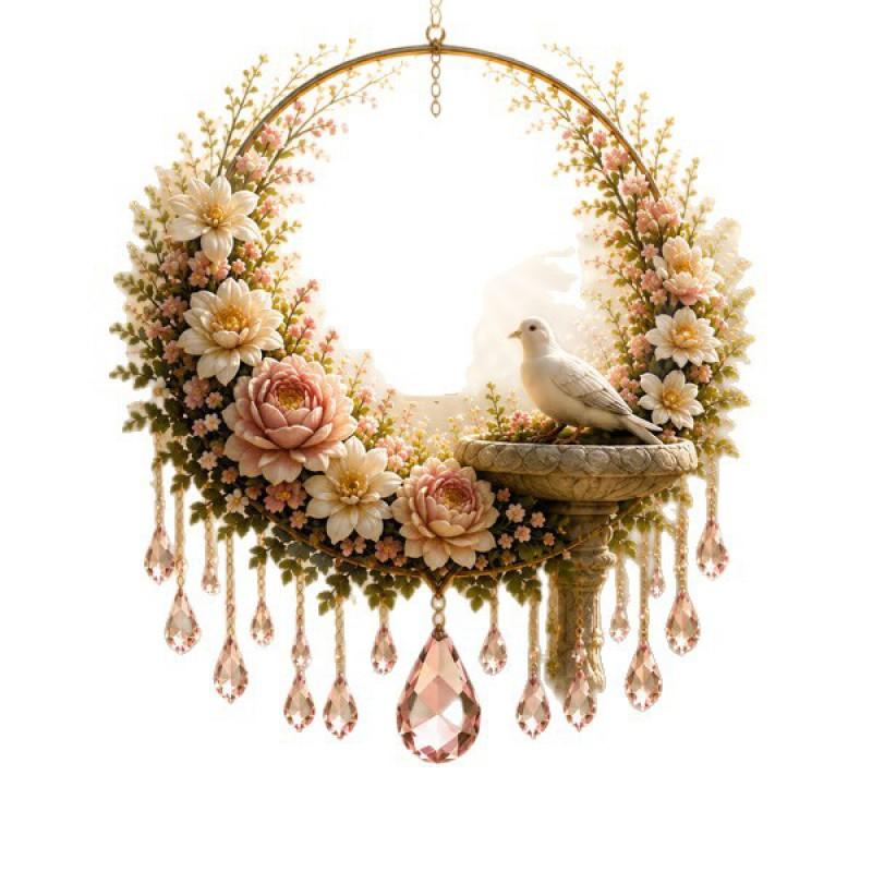 Praying White Dove Crystal Garden Suncatcher Cartoon Acrylic Hanging Decor Holiday Gift
