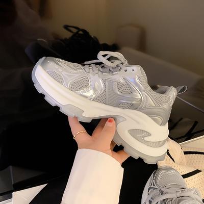 Виноградная мама те же легкие сетчатые белые кроссовки на толстой подошве 7 см, тонкие и высокие повседневные спортивные туфли, тренд