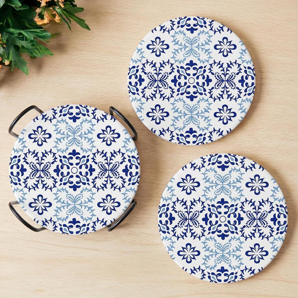 Ceramic Coasters with Matt Finish On Top & Cork Base | Coasters for Cups Set of 6