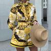 FD117 spot 1116 European and American autumn and winter women's clothing shopify printed long-sleeved top shorts set two-piece set