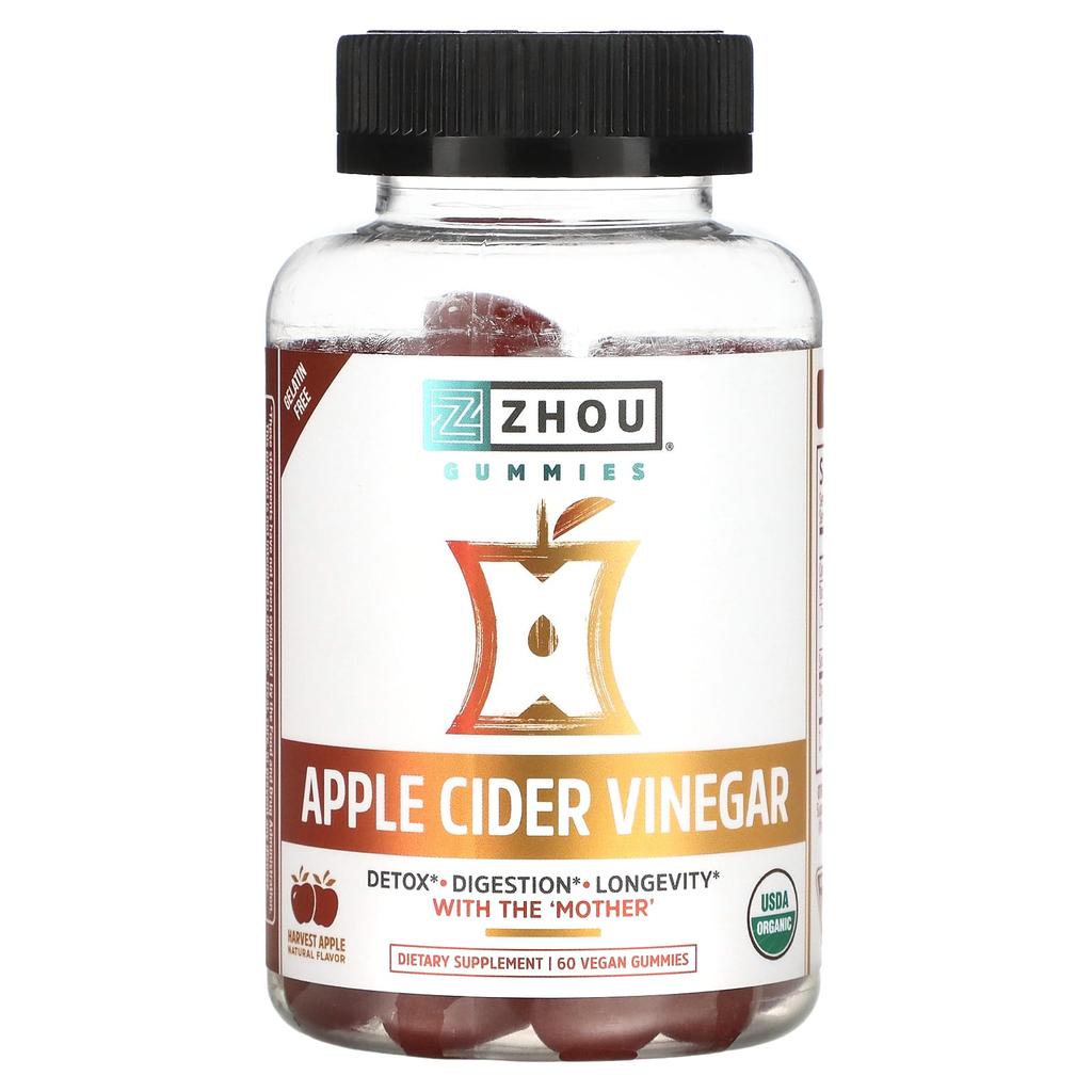 Zhou Nutrition, Яблочный уксус, Яблоко урожая, 60 вегетарианских жевательных конфет