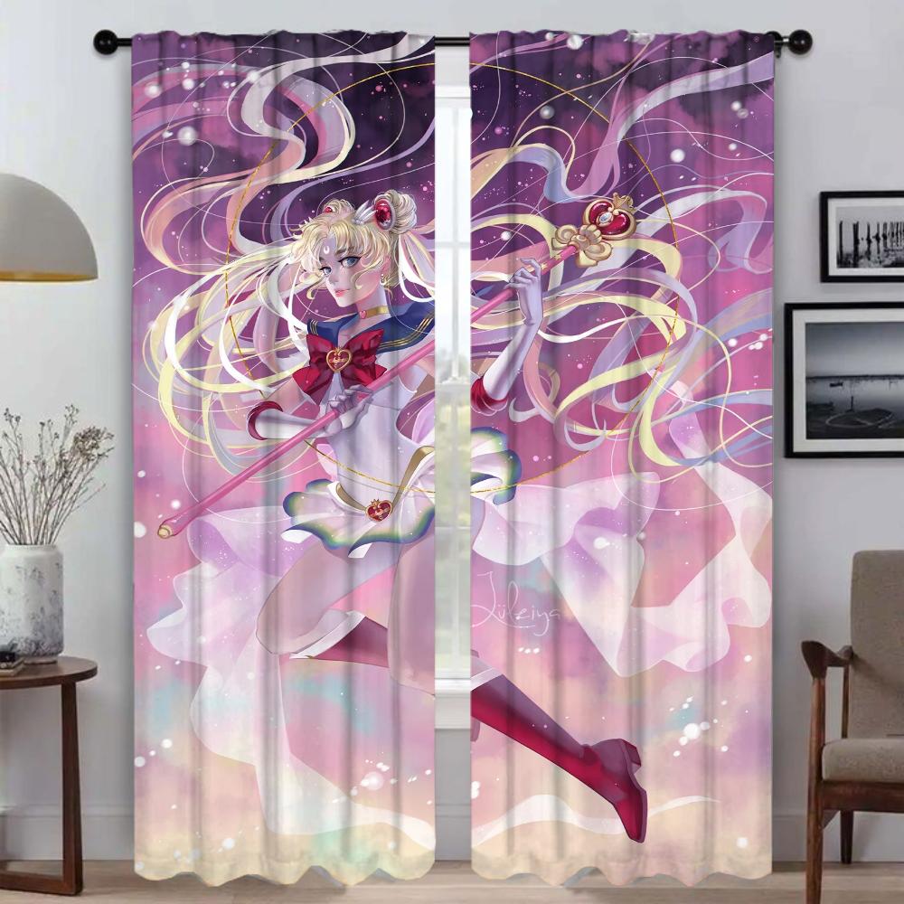 Blackout Curtain for Room 2 Panel Sailormoon Shades Halloween Decoration Anti-mosquito Curtains Tulle for Bedroom Partition Home